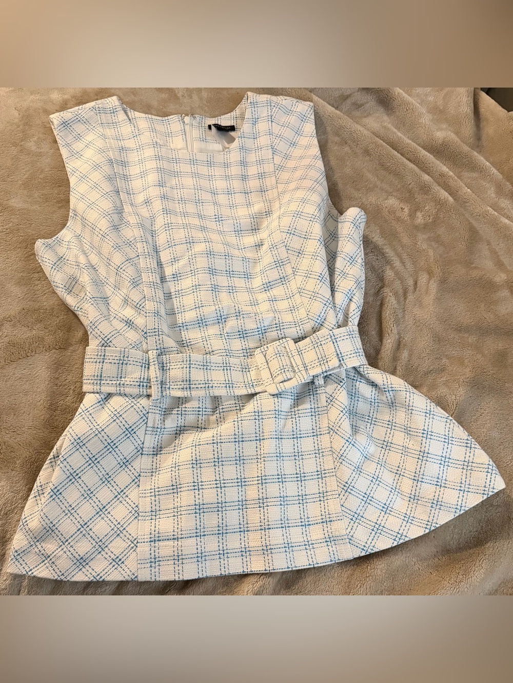 Ann Taylor Plaid Mini Dress in White & Blue Size 14 NWT